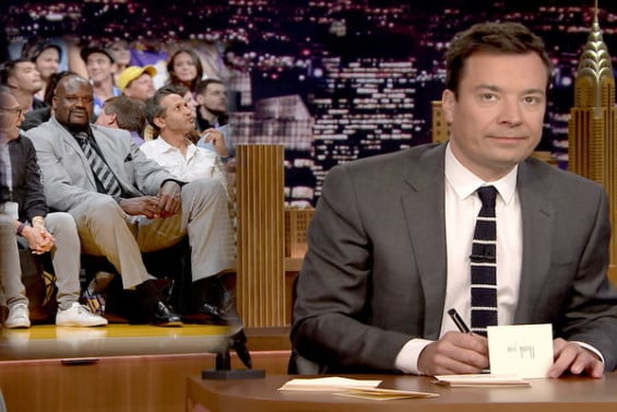 Watch Jimmy Fallon pen his Friday, April 15, 2016 thank you notes to Bill Clinton, Shaquille O'Neal, Bernie Sanders, the Democratic Debate and much more!