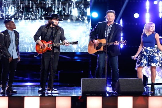 Watch The Voice Season 10 Episode 18 Video: See Blake Shelton and his team (Adam Wakefield, Paxton Ingram and Mary Sarah) perform "I Love a Rainy Night" on Tuesday, April 18, 2016.