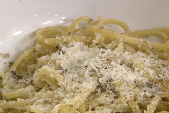 Watch Carlo Mirarchi, head chef at Roberta's restaurant in New York City make his signature three ingredient cacio e pepe, aka pasta with cheese and pepper.