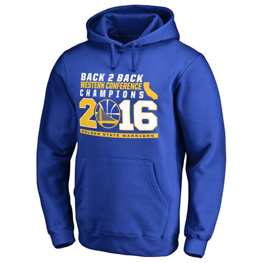 GOLDEN STATE WARRIORS ROYAL 2016 WESTERN CONFERENCE CHAMPIONS BACK 2 BACK HOODIE golden state warriors 2016 western conference champions
