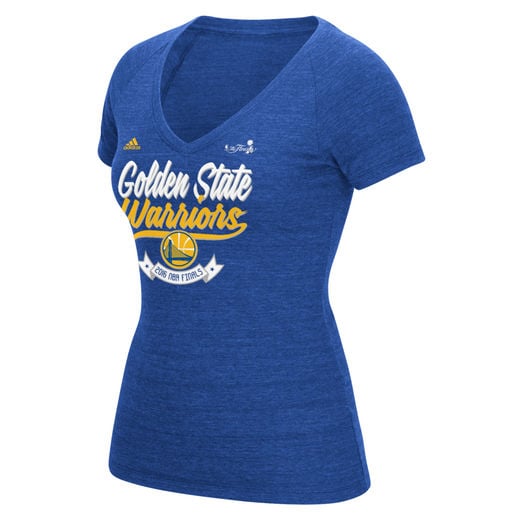 GOLDEN STATE WARRIORS WOMEN'S ROYAL 2016 NBA FINALS BOUND PARTICIPANT TRI-BLEND V-NECK T-SHIRT golden state warriors 2016 western conference champions