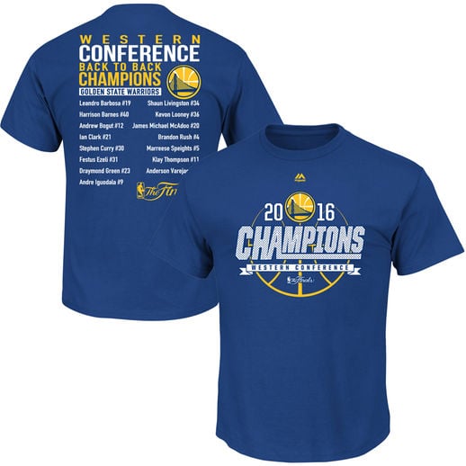 MAJESTIC GOLDEN STATE WARRIORS ROYAL 2016 WESTERN CONFERENCE CHAMPIONS WILL POWER ROSTER T-SHIRT golden state warriors 2016 western conference champions