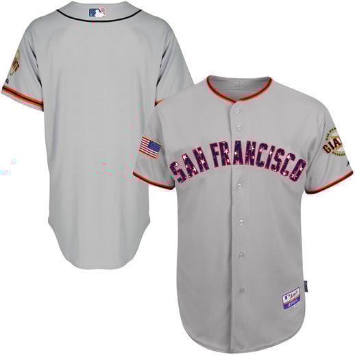 MAJESTIC SAN FRANCISCO GIANTS GRAY STARS & STRIPES AUTHENTIC COOL BASE JERSEY memorial day san francisco giants stars and stripes