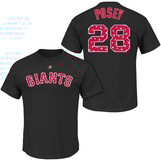 MAJESTIC THREADS SAN FRANCISCO GIANTS BLACK STARS & STRIPES BUSTER POSEY T-SHIRT memorial day san francisco giants stars and stripes