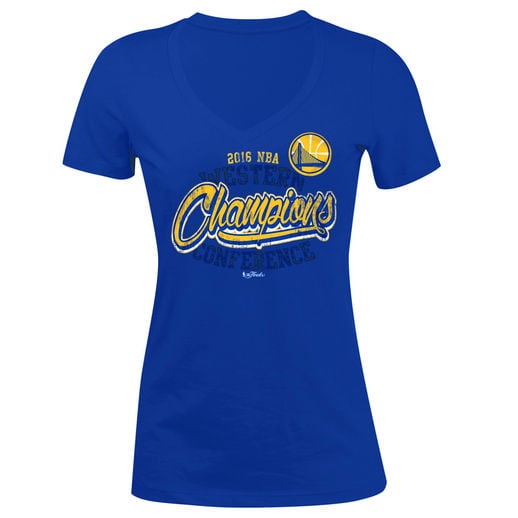 NEW ERA GOLDEN STATE WARRIORS WOMEN'S ROYAL 2016 WESTERN CONFERENCE CHAMPIONS V-NECK T-SHIRT golden state warriors 2016 western conference champions