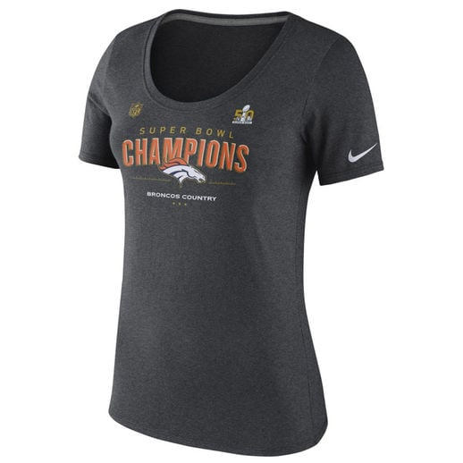 NIKE DENVER BRONCOS WOMEN'S DARK GRAY SUPER BOWL 50 CHAMPIONS TROPHY COLLECTION LOCKER ROOM T-SHIRT