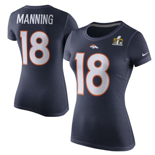 NIKE PEYTON MANNING DENVER BRONCOS WOMEN'S NAVY SUPER BOWL 50 PLAYER PRIDE NAME & NUMBER T-SHIRT mother's day denver broncos gifts for mom