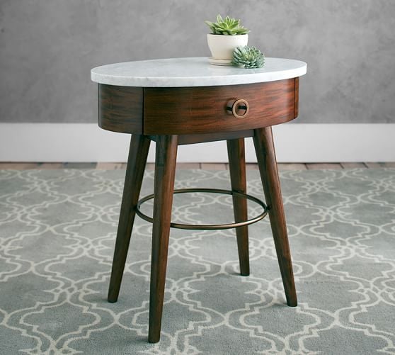 Pottery Barn ASHER MARBLE BEDSIDE TABLE Vintage Rye Finish Carrara Marble pottery barn buy more save more sale memorial day 2016