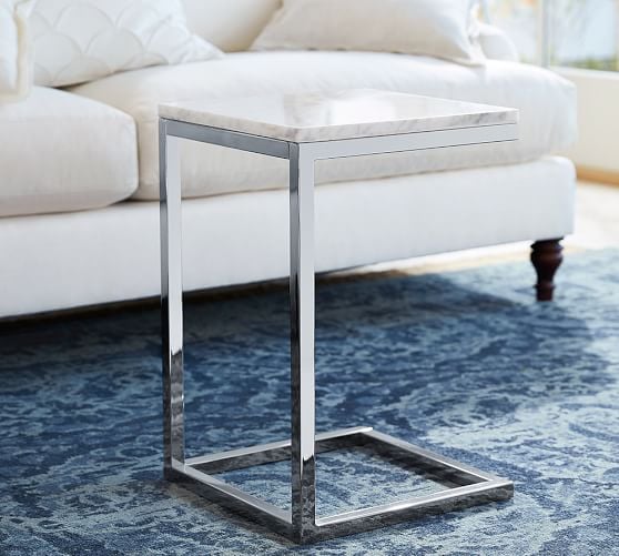 Pottery Barn BRYN MARBLE-TOP C TABLE Carrara Marble Top Polished Nickel Base pottery barn buy more save more sale memorial day 2016
