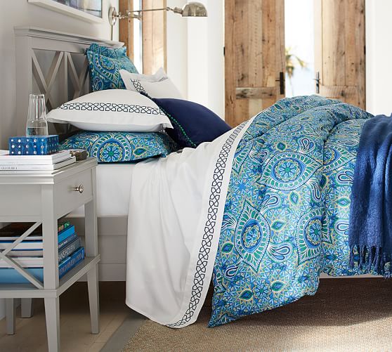 Pottery Barn CLARA LATTICE BED Gray Sky White (Full Queen King) pottery barn buy more save more sale memorial day 2016