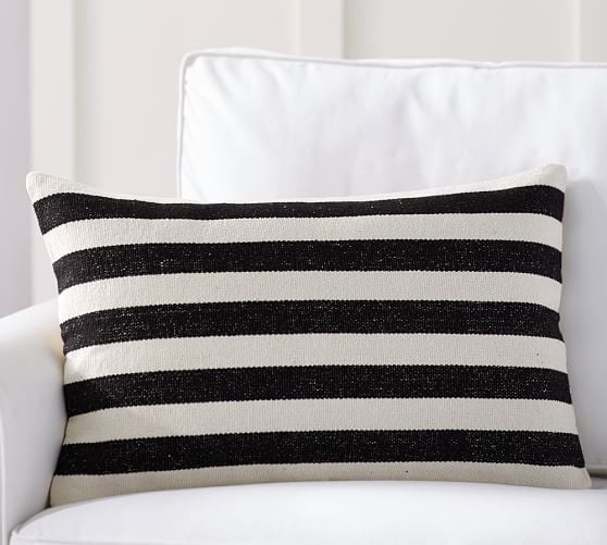 Pottery Barn MINI AWNING STRIPE DHURRIE LUMBAR PILLOW COVER Black Navy pottery barn buy more save more sale memorial day 2016