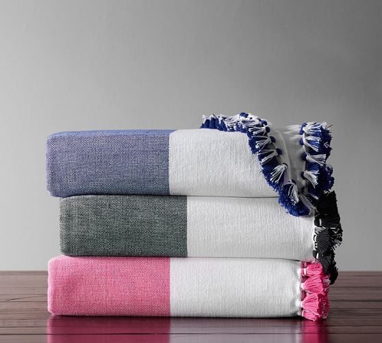 Pottery Barn POM POM STRIPE THROW White Black, White Pink, White Twilight pottery barn buy more save more sale memorial day 2016