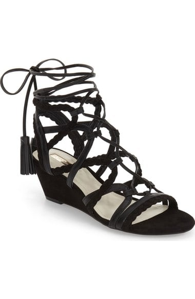 BCBGeneration 'Vanda' Lace-Up Wedge Sandal (Women) Black trendy wedge sandals summer 2016
