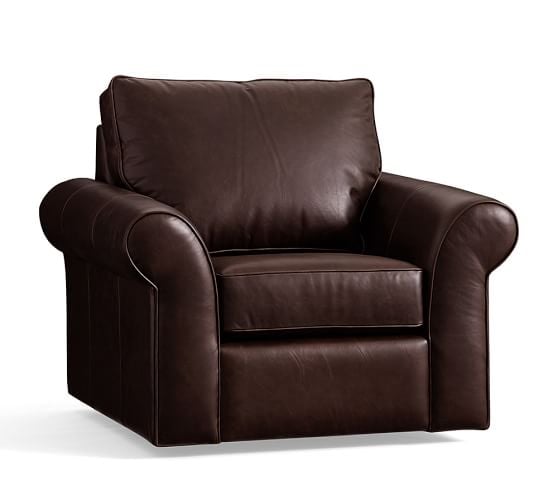 PB COMFORT ROLL ARM LEATHER SWIVEL ARMCHAIR Pottery Barn