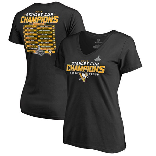Pittsburgh Penguins Women's Black 2016 Stanley Cup Champions Roster V-Neck T-Shirt