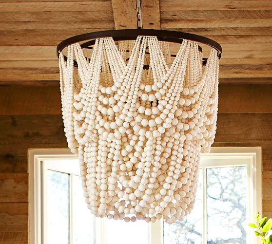 Pottery Barn AMELIA INDOOR/OUTDOOR WOOD BEAD CHANDELIER pottery barn buy more save more 4th of july sale