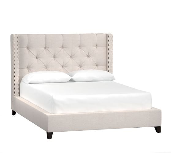 HARPER UPHOLSTERED TUFTED LOW BED & HEADBOARD pottery barn buy more save more 4th of july sale
