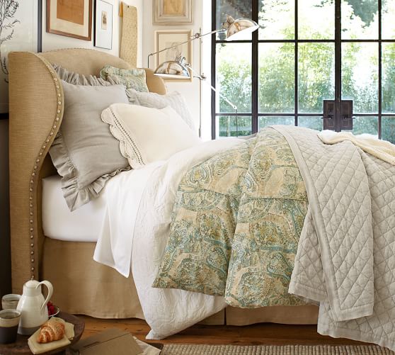 Pottery Barn RALEIGH UPHOLSTERED WINGBACK BED & HEADBOARD pottery barn buy more save more 4th of july sale
