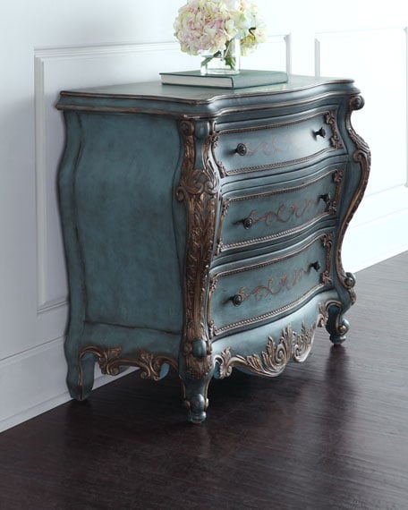 Rapture Chest Green Antique Brass Drawer Knobs Hand-painted patina finish gold accents Horchow.