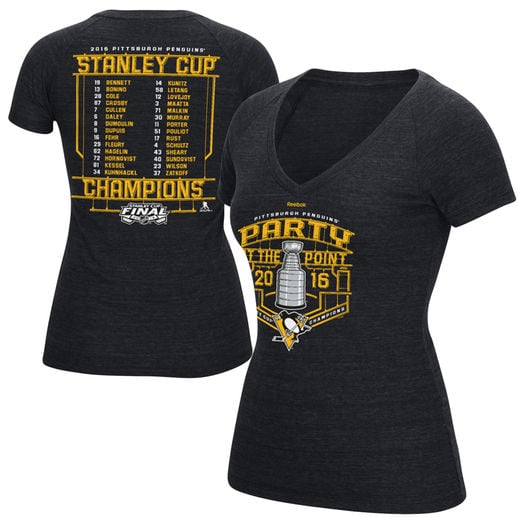 Reebok Pittsburgh Penguins Women's Black 2016 Stanley Cup Champions Roster Tri-Blend V-Neck T-Shirt