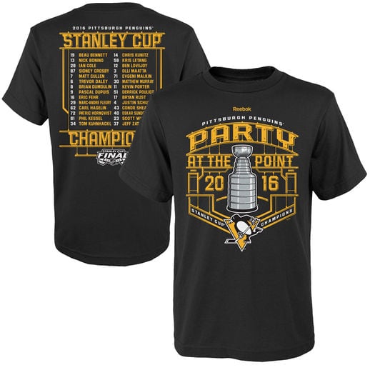 Reebok Pittsburgh Penguins Youth Black 2016 Stanley Cup Champions Celebration Roster T-Shirt