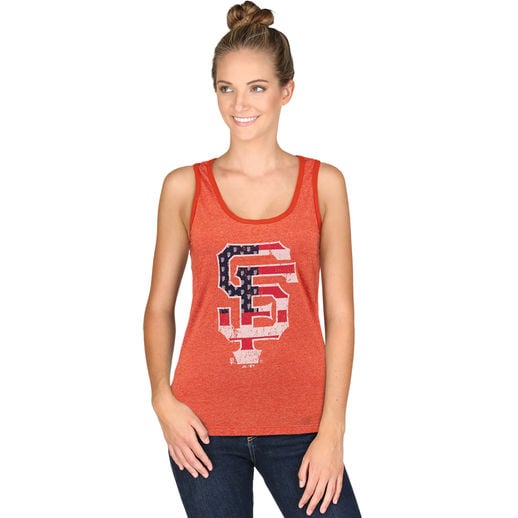 San Francisco Giants Women's Orange Stars & Stripes Tri-Blend Tank Top san francisco giants 4th of july shirts