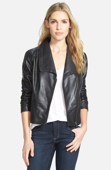Caslon® Drape Collar Leather Jacket Black Nordstrom anniversary sale women's jackets 2016