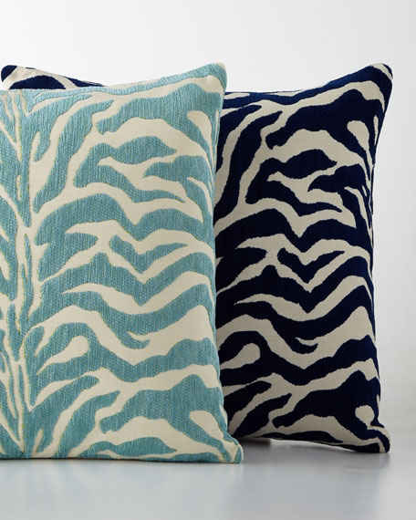 Elaine Smith Zebra-Print Outdoor Pillow Aqua Horchow 4th of july sale