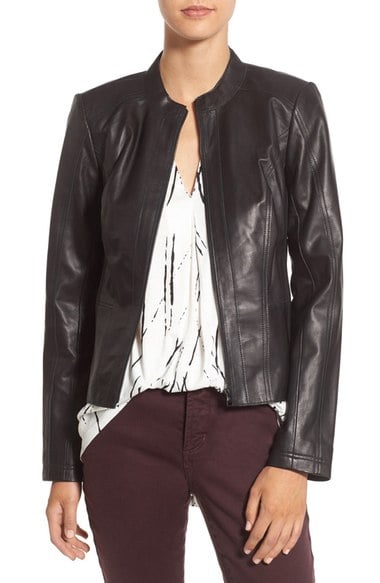 Halogen® Raw Edge Pieced Leather Jacket (Regular & Petite) Black Nordstrom anniversary sale women's jackets