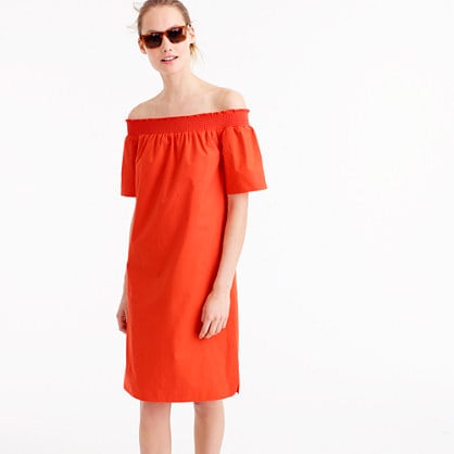 J.Crew OFF-THE-SHOULDER DRESS IN COTTON POPLIN item f2302 bold red
