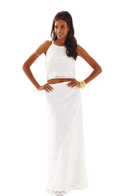 Lilly Pulitzer NICOLE LACE TOP & MAXI SKIRT SET Resort White Delray Diamond Lace lilly pulitzer 4th of july presents event