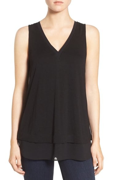 Trouvé V-Neck Mixed Media Tank Black Nordstrom anniversary sale women's tops shirts
