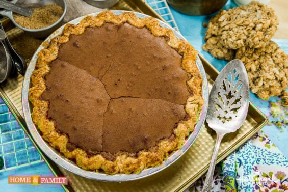 Pastry chef Rose Lawrence shows you how to make her delicious chocolate transparent pie recipe on Hallmark's Home & Family show! Photo Credit: Copyright 2016 Crown Media Family Networks/Photographer: Jeremy Lee Mark Steines and Debbie Matenopoulos welcome actress Rachel York from “Grey Gardens: The Musical.” Olympic Gold medal-winning soccer player, Brandi Chastain visits our home. Pastry chef Rose Lawrence is making a delicious chocolate transparent pie. The co-host of Fox’s "So-Me TV," Nancy Redd, joins us to discuss body image. Lisa Hennessy, one of the founders of DreamJobbing, helps us kick off our “America’s Best Home Cook” contest. Learn how to turn leather belts into DIY wall art with Ken Wingard. Paige Hemmis is making DIY cat-inspired sleeping masks. Dan Kohler is breaking down the science of microwaves. Kristin Smith is here with DIY pool noodle summer games for children. Credit: Copyright 2016 Crown Media United States, LLC/Photographer: jeremy lee/Alexx Henry Studios, LLC