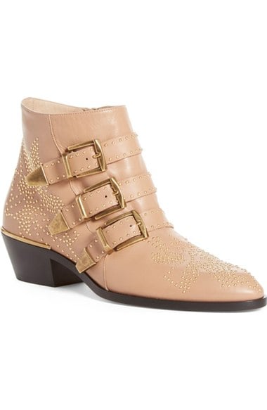 Chloé 'Susanna' Stud Buckle Bootie (Women) Beige Gold Leather ankle boots fall 2016