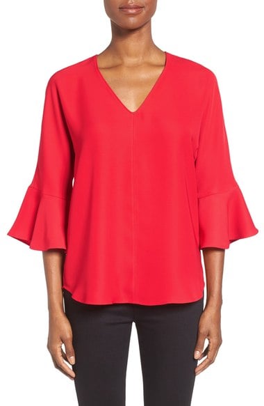 Pleione Bell Sleeve V-Neck Top Red Pepper bell sleeve tops trendy fall