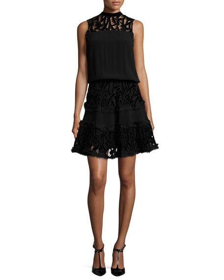 Alexis Sterling Velvet-Lace Blouson Dress Black