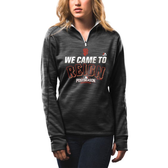 San Francisco Giants Women's Black 2016 Postseason Participant We Came to Reign 1/4-Zip Streak Fleece