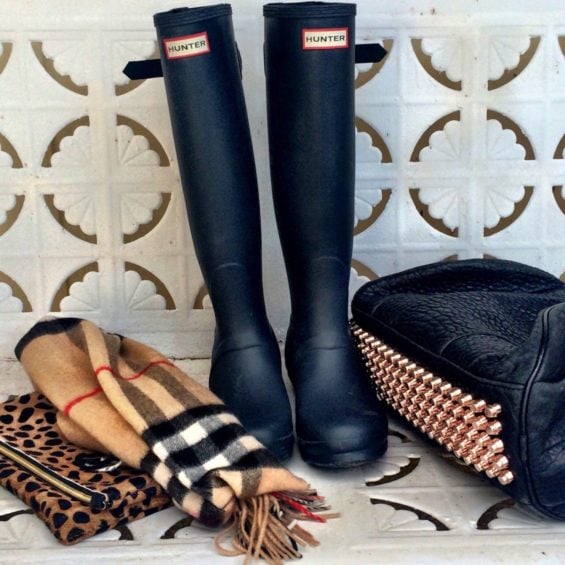 Candace Rose fashion must haves for fall: Hunter boots, Clare V. leopard print clutch, Burberry scarf and Alexander Wang Rocco bag. shopbop event of the season sale