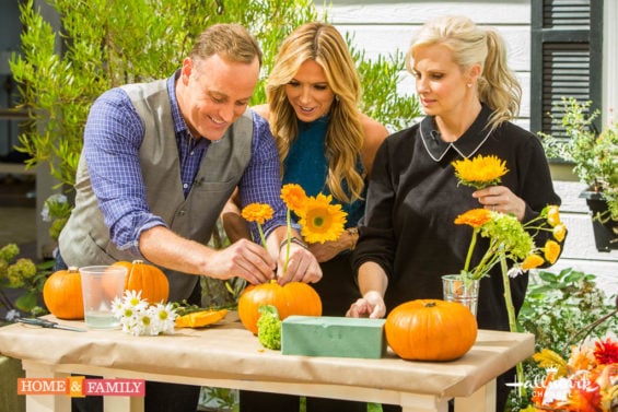 Debbie Matenopoulos and guest co-host Matt Iseman welcome Monica Potter from HGTV’s “Welcome Back Potter” and she makes festive pumpkin vase. Credit: Copyright 2016 Crown Media United States, LLC/Photographer: jeremy lee/Alexx Henry Studios, LLC