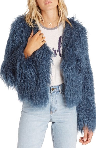 Billabong Waiting For You Faux Fur Jacket Moroccan Blue faux fur coats