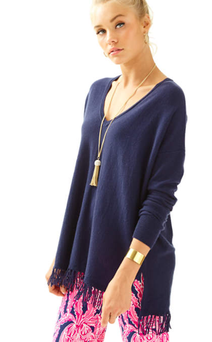 Lilly Pulitzer ALESSANDRA CASHMERE TUNIC True Navy lilly pulitzer glitz & glamour presents