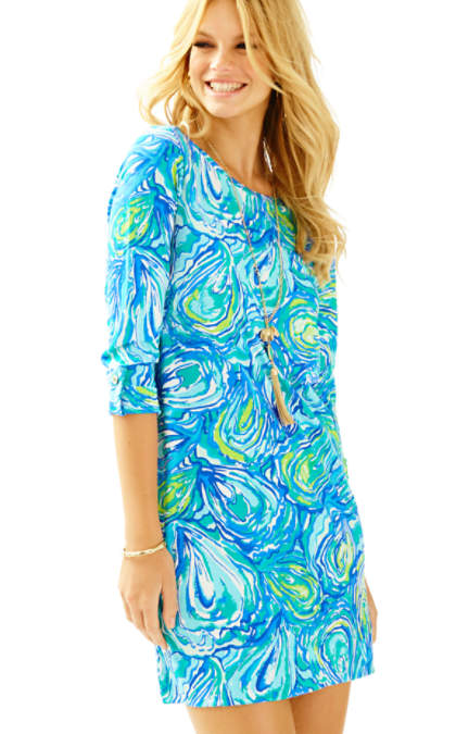 Lilly Pulitzer LINDEN A-LINE T-SHIRT DRESS Sparkling Blue Oh Shucks Reduced lilly pulitzer glitz & glamour presents event