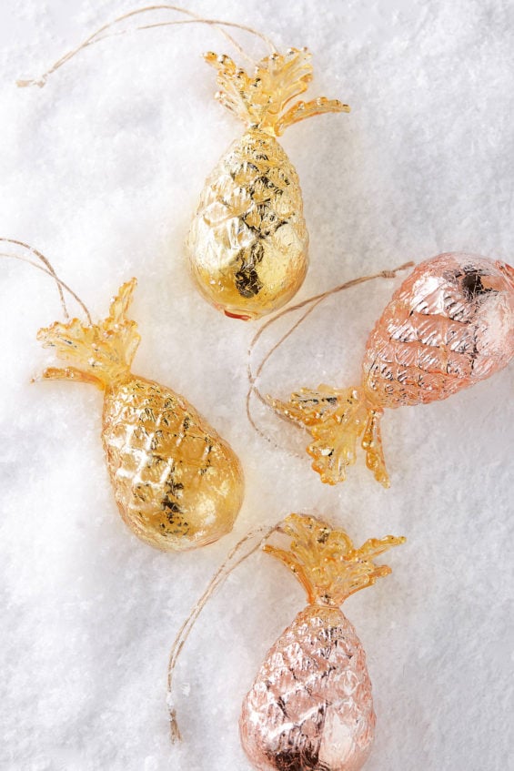 Pineapple Ornament Set Gold Anthropologie happy holiday sale