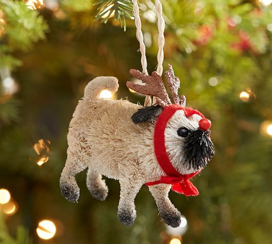 Pottery Barn BOTTLE BRUSH PUG ORNAMENT pottery barn holiday decorating event sale