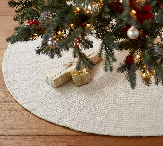 Pottery Barn CHANNEL QUILTED VELVET TREE SKIRT - IVORY pottery barn holiday decorating event sale