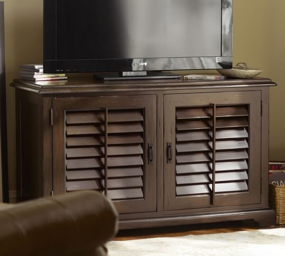 Pottery Barn HOLSTEAD SHUTTER SMALL MEDIA CONSOLE Heritage Espresso pottery barn 48 hour flash sale