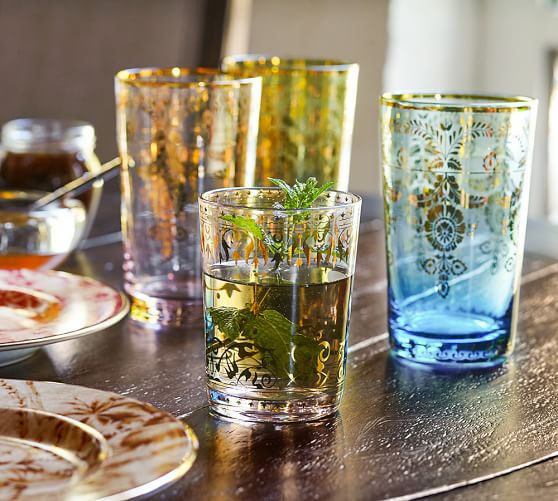 Pottery Barn MOROCCAN HIGHBALL GLASS, SET OF 4 - PURPLE (Also Available in Red, Smoke, Blush) pottery barn flash sale