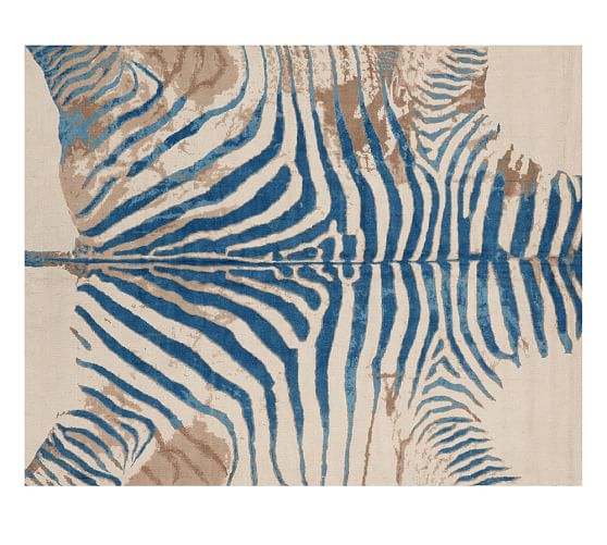 Pottery Barn PRINTED ZEBRA RUG - BLUE pottery barn 48 hour flash sale