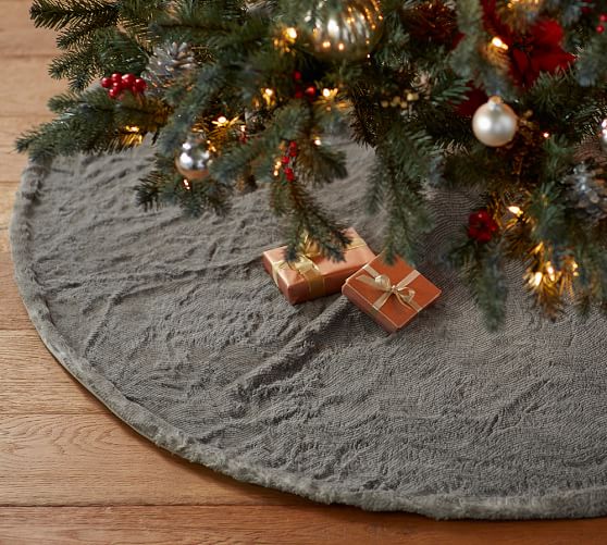Pottery Barn QUAIL FAUX FUR TREE SKIRT - GRAY pottery barn holiday decorating event sale