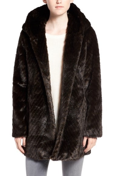 Sam Edelman Hooded Faux Fur Coat Brown faux fur coats